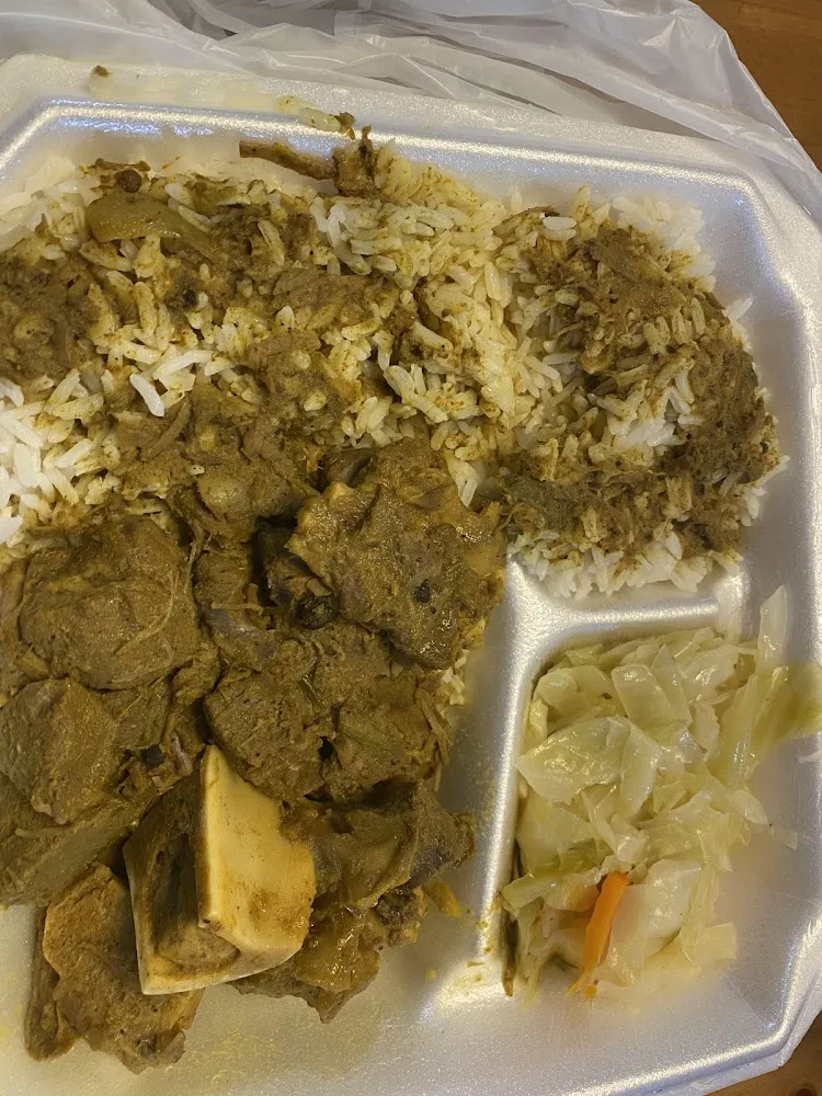 Curry Goat Cabbage and White Rice