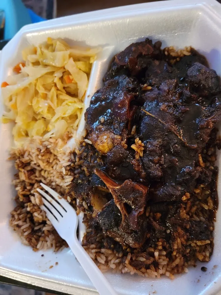 Ox Tails Rice & Peas and Cabbage